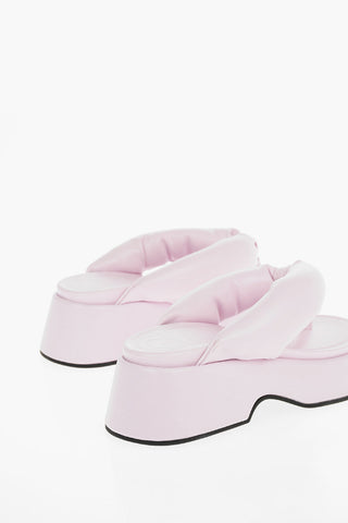 Calfskin Padded Thong Sandals with Embossed Logo
