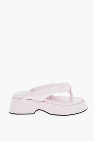 Calfskin Padded Thong Sandals with Embossed Logo