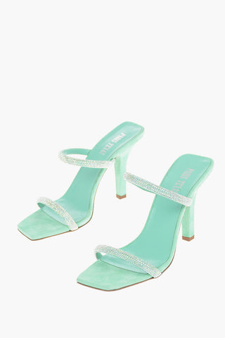 Suede HOLLY LINDA Stiletto Mules with Crystals Decoration 10cm