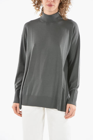 Virgin Wool Turtleneck Sweater with Ribbed Trims