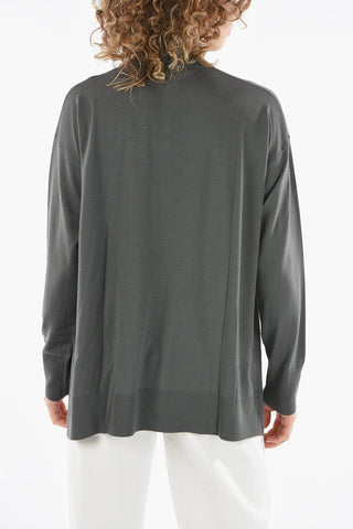 Virgin Wool Turtleneck Sweater with Ribbed Trims