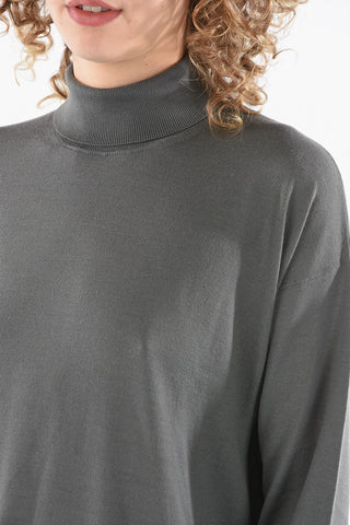 Virgin Wool Turtleneck Sweater with Ribbed Trims