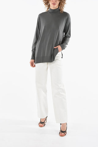 Virgin Wool Turtleneck Sweater with Ribbed Trims