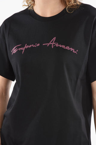 EMPORIO T-shirt Girocollo con Lettering Brillantinato a Contrasto