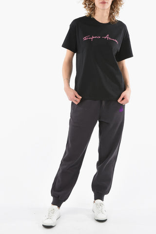 EMPORIO T-shirt Girocollo con Lettering Brillantinato a Contrasto
