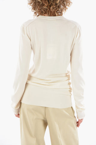 Maglia in Lana con Girocollo a Costine e Spilla