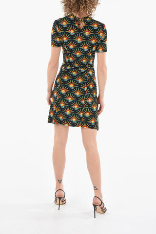 ENDLESS SUNSET Short-sleeved Midi Dress with Ruched Buttoned Detailing