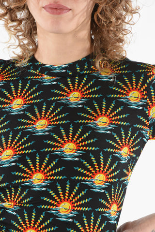 ENDLESS SUNSET Short-sleeved Midi Dress with Ruched Buttoned Detailing
