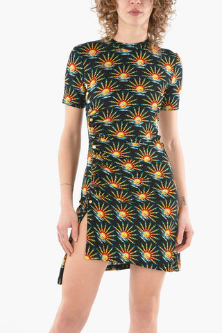 ENDLESS SUNSET Short-sleeved Midi Dress with Ruched Buttoned Detailing