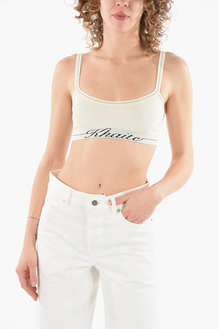 Stretched-woven Cropped Top with Lettering Logo