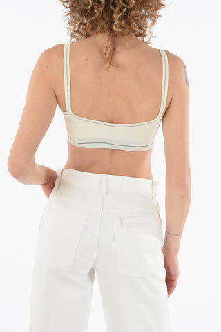 Stretched-woven Cropped Top with Lettering Logo