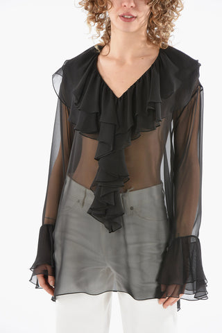 Blusa In Seta Sheer Con Rouches