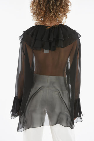 Blusa In Seta Sheer Con Rouches