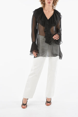 Blusa In Seta Sheer Con Rouches