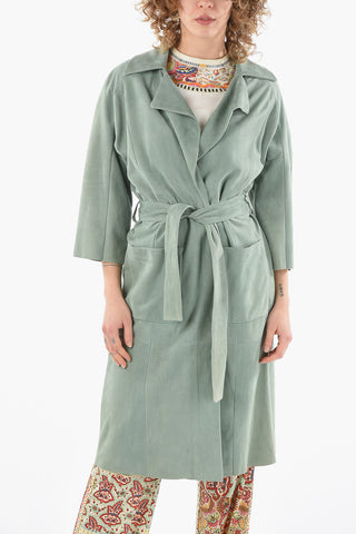 3/4-Sleeved Suede Overcoat with Belt