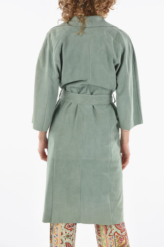 3/4-Sleeved Suede Overcoat with Belt