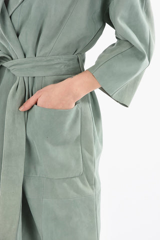 3/4-Sleeved Suede Overcoat with Belt