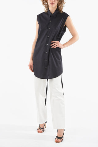 Camicia Smanicata AMELIE Gessata in Popeline di Cotone