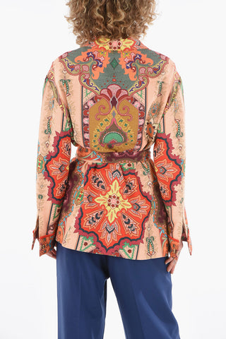 Textured-linen-blend Over Shirt in Iconic Paisley Motif with Belt
