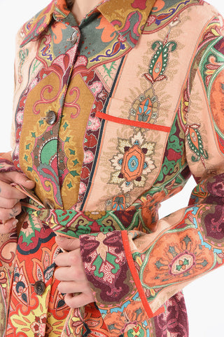 Textured-linen-blend Over Shirt in Iconic Paisley Motif with Belt