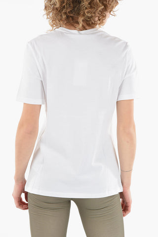 Crew-neck T-shirt with Golden Medusa Print and Contrasting Lettering