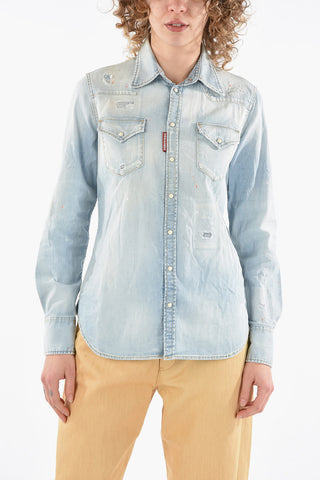 Bleached Denim Western Shirt