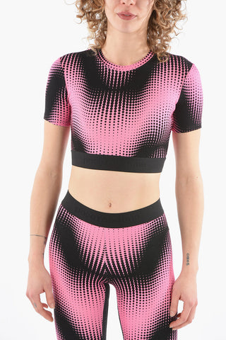 BODYLINE Top Crop in Misto Viscosa a Manica Corta con Banda Logata