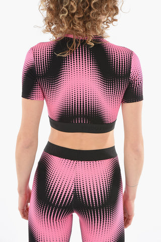 BODYLINE Top Crop in Misto Viscosa a Manica Corta con Banda Logata