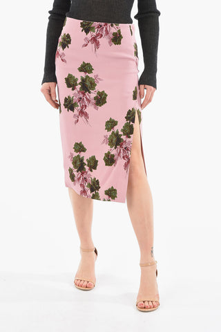 Rose-printed Midi Pencil Skirt with Side Slit