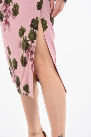 Rose-printed Midi Pencil Skirt with Side Slit