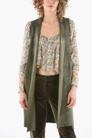 Suede Open Front Maxi Vest with Split on the Back