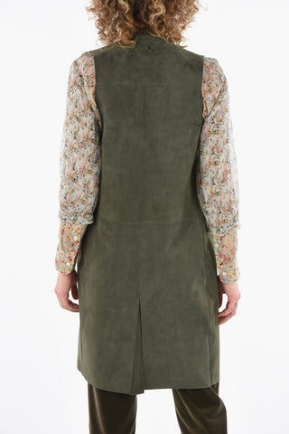Suede Open Front Maxi Vest with Split on the Back