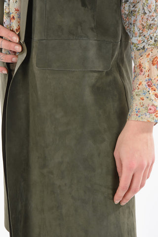Suede Open Front Maxi Vest with Split on the Back