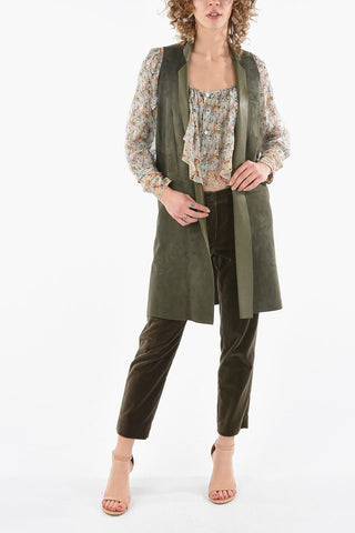 Suede Open Front Maxi Vest with Split on the Back