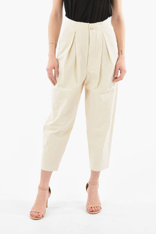 Double-pleated PSYCHE High-Waisted Cotton Pants