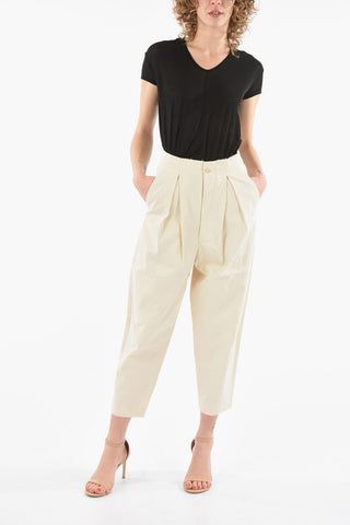 Double-pleated PSYCHE High-Waisted Cotton Pants