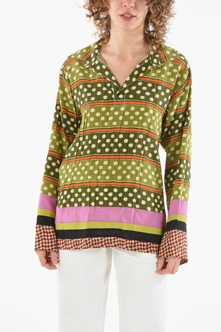 Camp Collar Multipatterned Silk Blouse