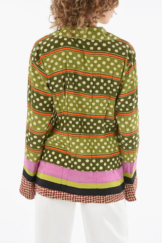 Camp Collar Multipatterned Silk Blouse