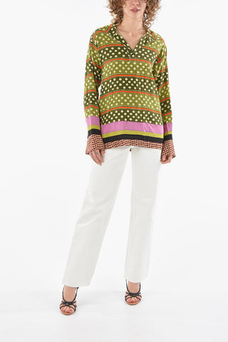 Camp Collar Multipatterned Silk Blouse