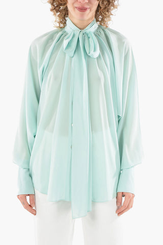Ribbon Neckline Silk Blouse