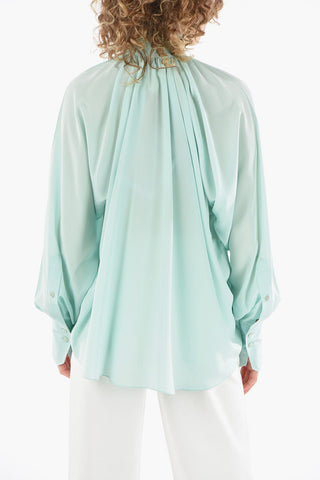 Ribbon Neckline Silk Blouse