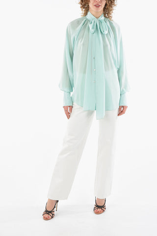 Ribbon Neckline Silk Blouse