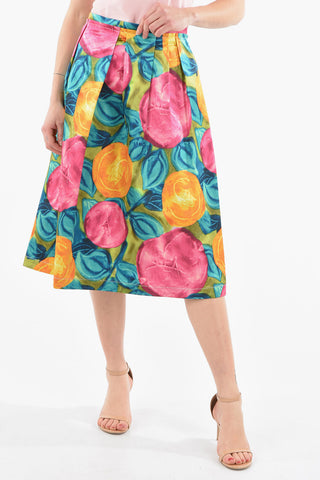 Gonna Midi in Satin con Motivo Floreale