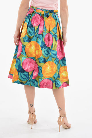Gonna Midi in Satin con Motivo Floreale