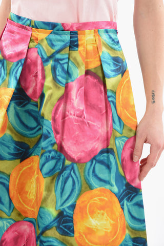 Gonna Midi in Satin con Motivo Floreale