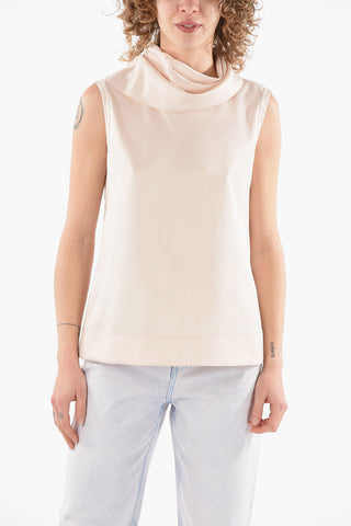 Sleeveless Top with Curled Neckline