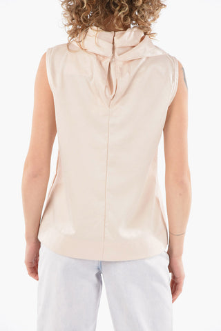 Sleeveless Top with Curled Neckline