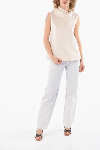 Sleeveless Top with Curled Neckline