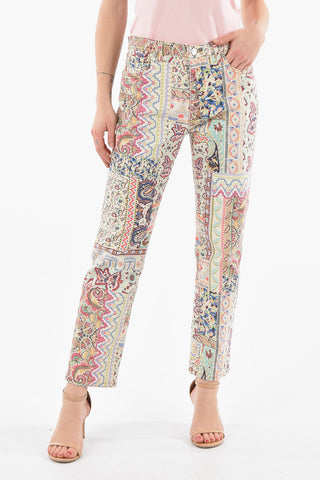 Straight-leg Denims with Iconic Paisley Motif 19cm