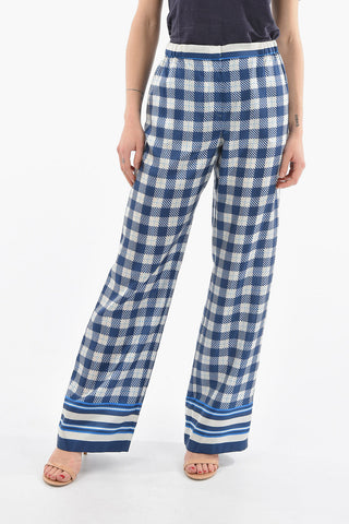 Pantaloni in Seta con Motivo a Quadri